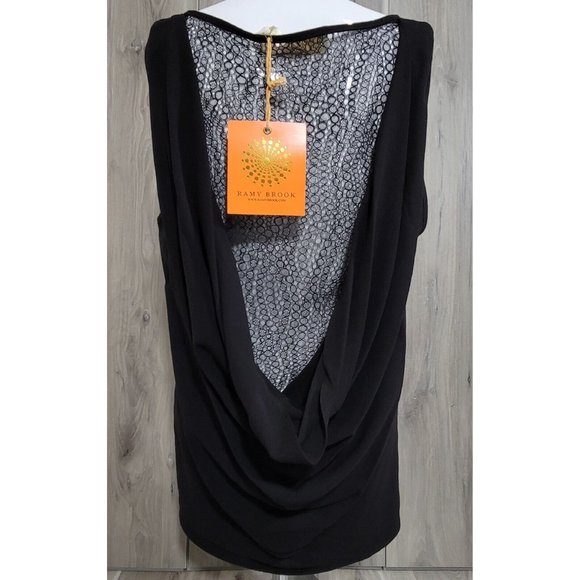 Ramy Brook Top Women's XS Black Natalie Sleeveless Drape New - Picture 4 of 7